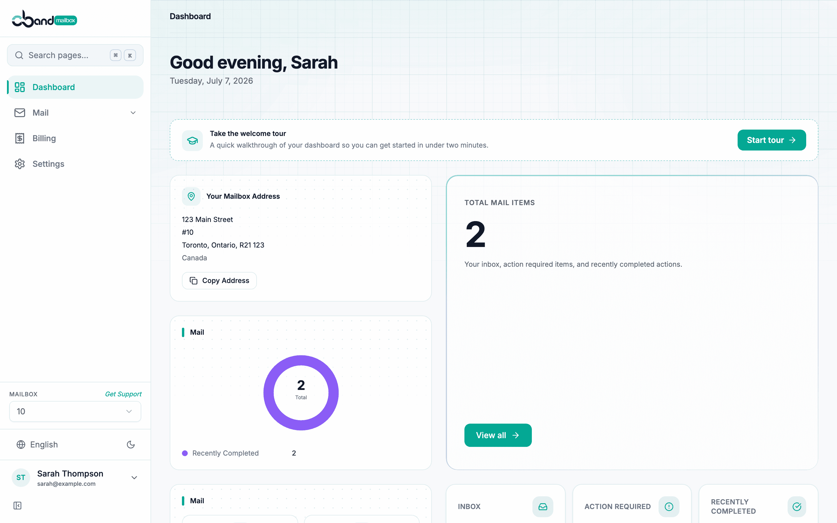 C-Band Mailbox renter dashboard overview