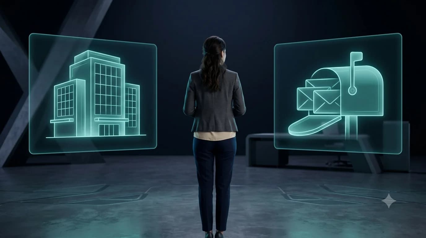 Business person choosing between virtual office and virtual mailbox